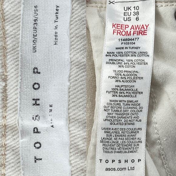 Topshop A-Line Denim Cutoff Mom High-Waist Denim Shorts Ecru size 6 - Picture 8 of 10